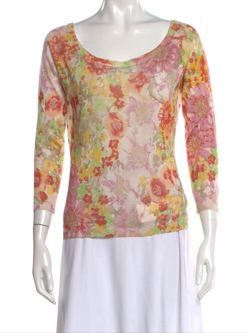 Etro 100% Silk Floral Polka Dot Print Top Italy 3/4 Sleeves Slim Fit